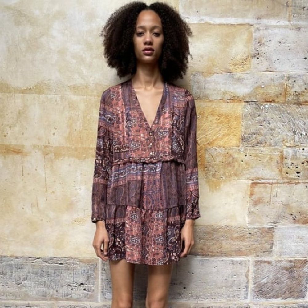 ZARA BOHO PATCHWORK PRINT MINI DRESS - Picture 8 of 12